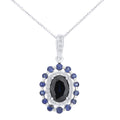 Blue Sapphire Halo Necklace 9ct White Gold | Prime Jewellery
