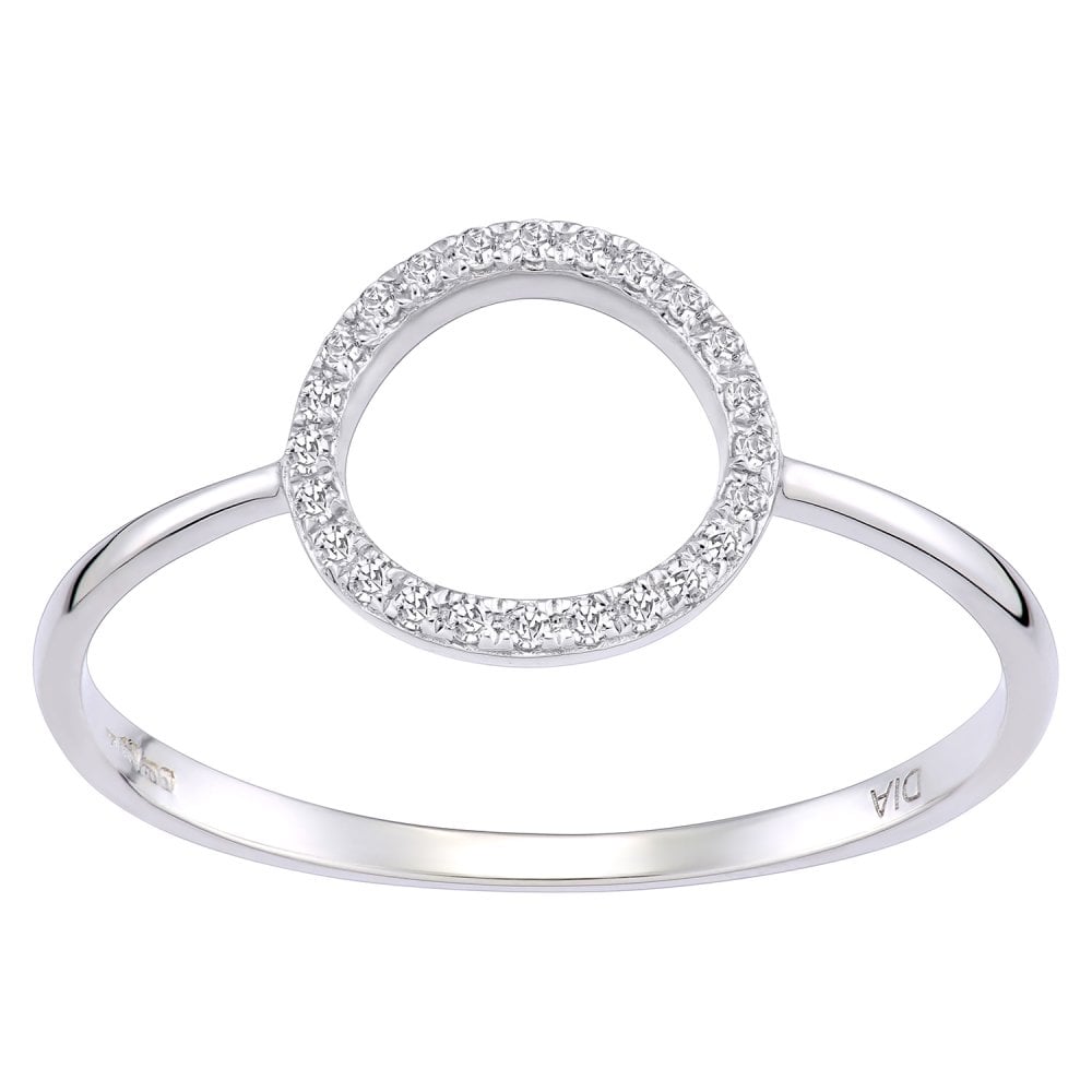 14ct White Gold Natural Diamond Open Circle Ring, I1 H-I