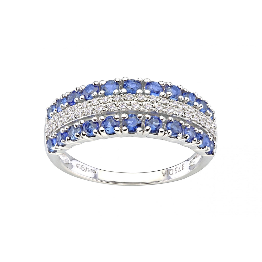 1.1 Ct Round Natural Blue Sapphire and Diamond Eternity Ring in 9ct White Gold