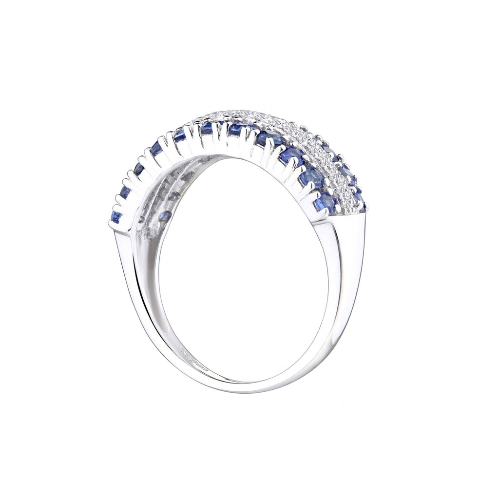 1.1 Ct Round Natural Blue Sapphire and Diamond Eternity Ring in 9ct White Gold