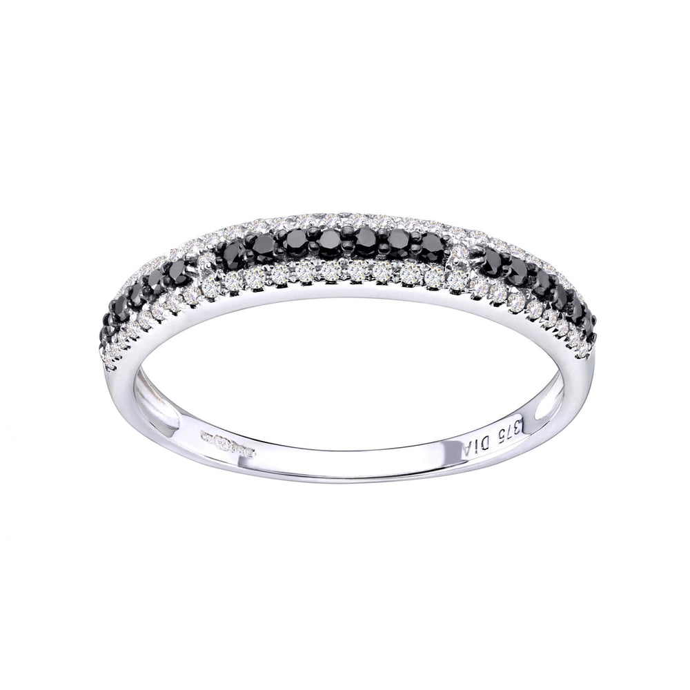 9ct White Gold 0.33 Carat Natural Black and White Diamond Half Eternity Band Ring, I1 H-I