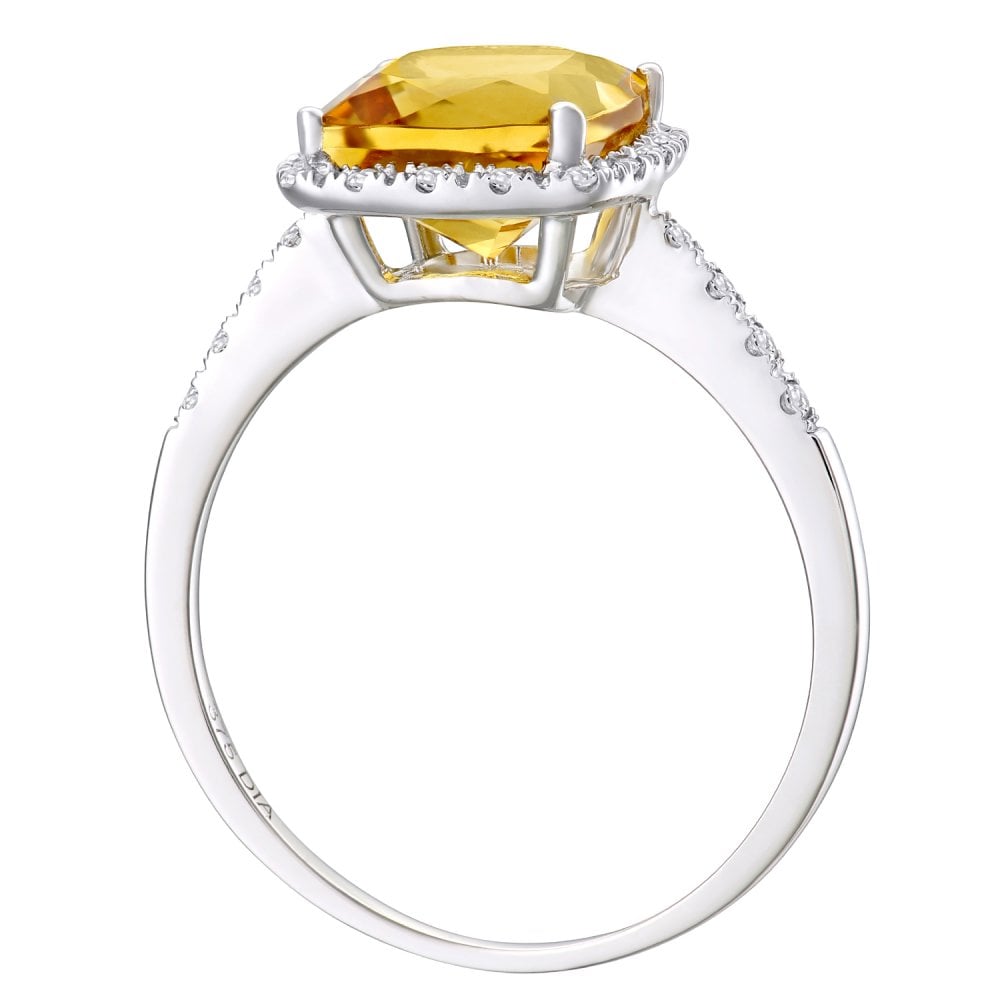 2 Carats Citrine Cushion and Diamond Halo Ring in 9ct White Gold