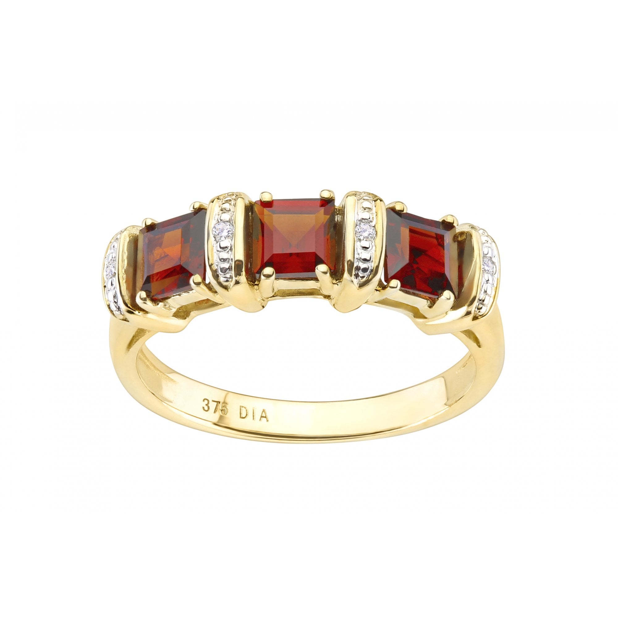 9ct Yellow Gold Garnet & 0.02ct Diamond Eternity Ring