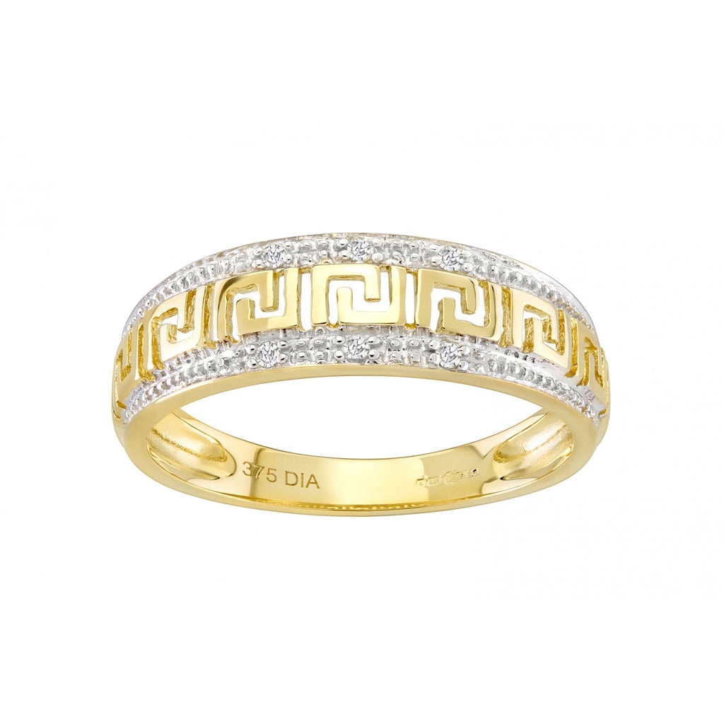 9ct Gold Natural Diamond Greek Key Band Ring