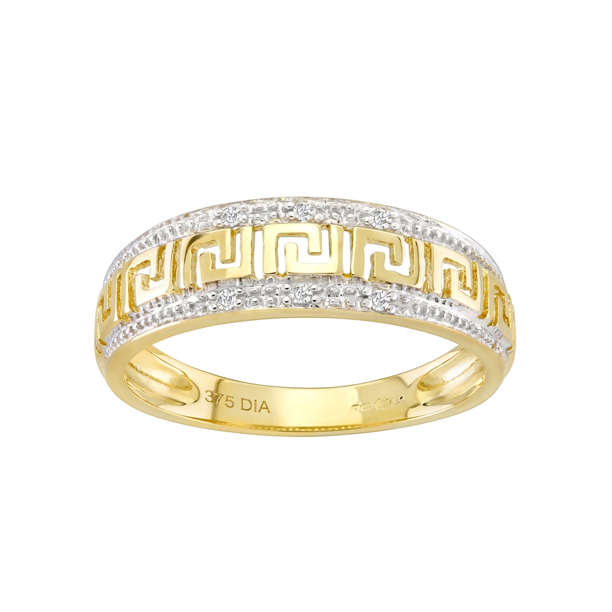 9ct Gold Natural Diamond Greek Key Band Ring