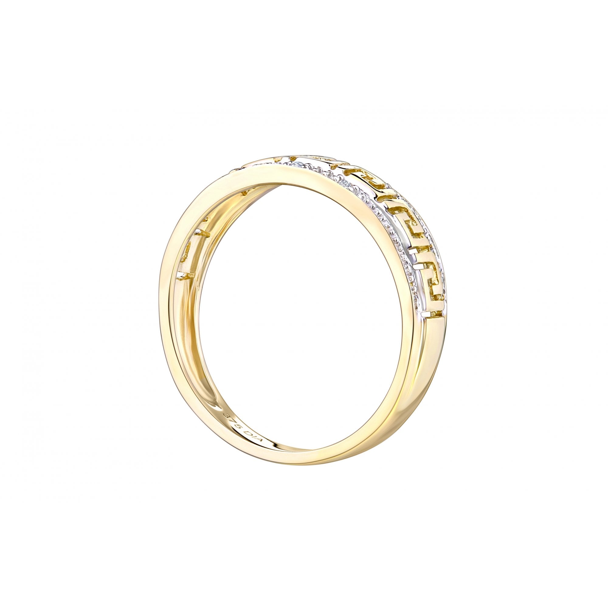 9ct Gold Natural Diamond Greek Key Band Ring