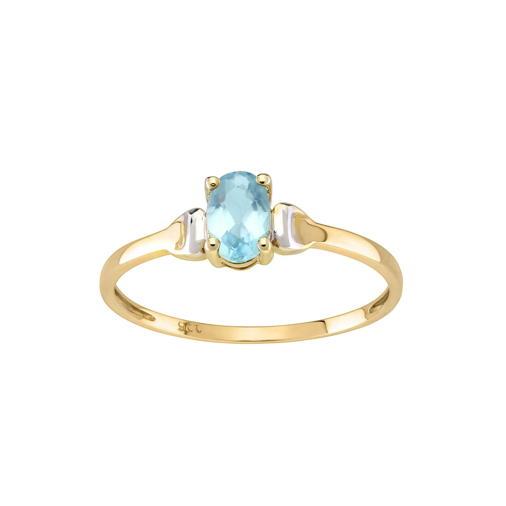 9ct Yellow Gold CZ Aquamarine Ring
