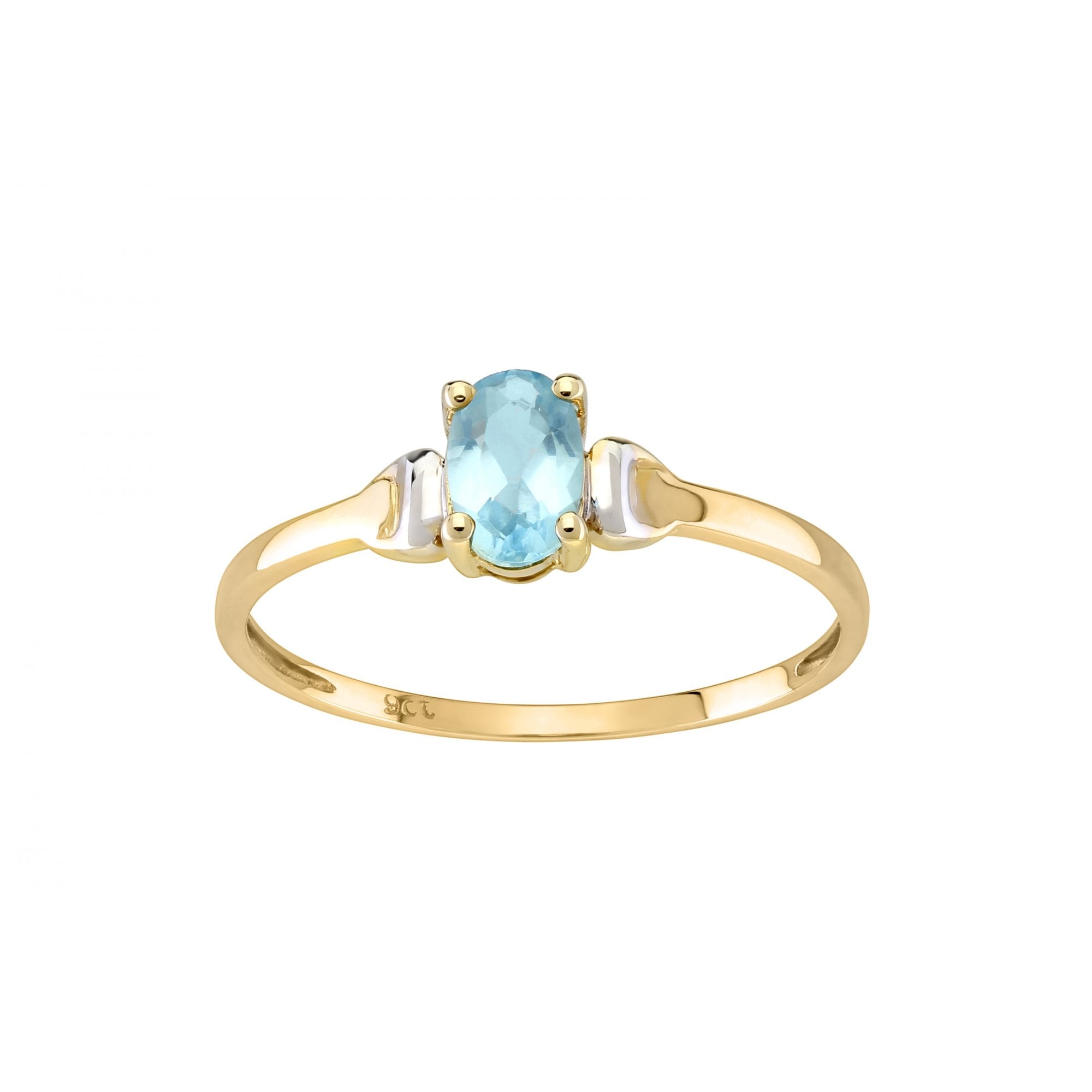 9ct Yellow Gold CZ Aquamarine Ring