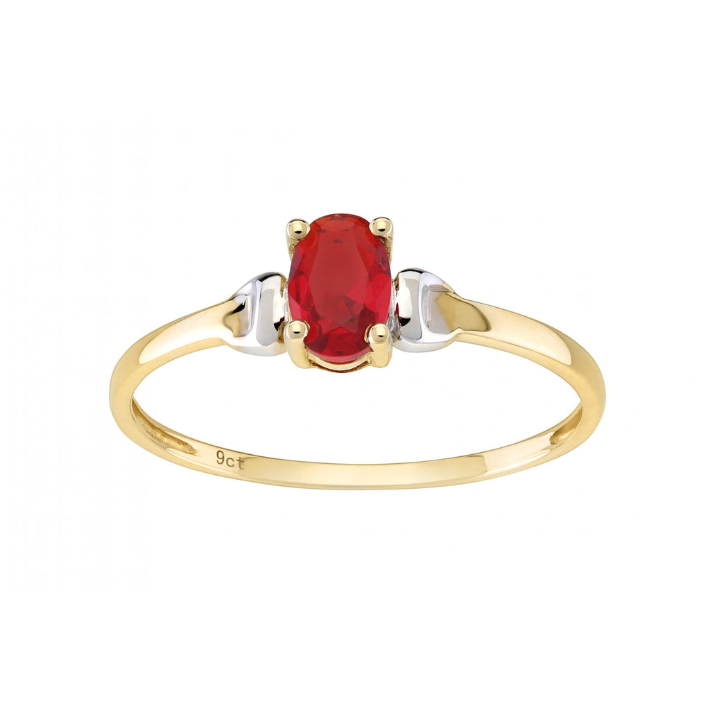 9ct Yellow Gold CZ Ruby Ring