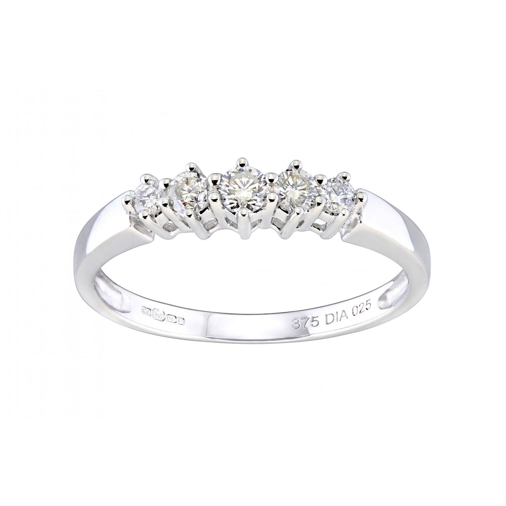 9ct White Gold 0.25 Carat Natural Diamond 5 Stone Band Ring