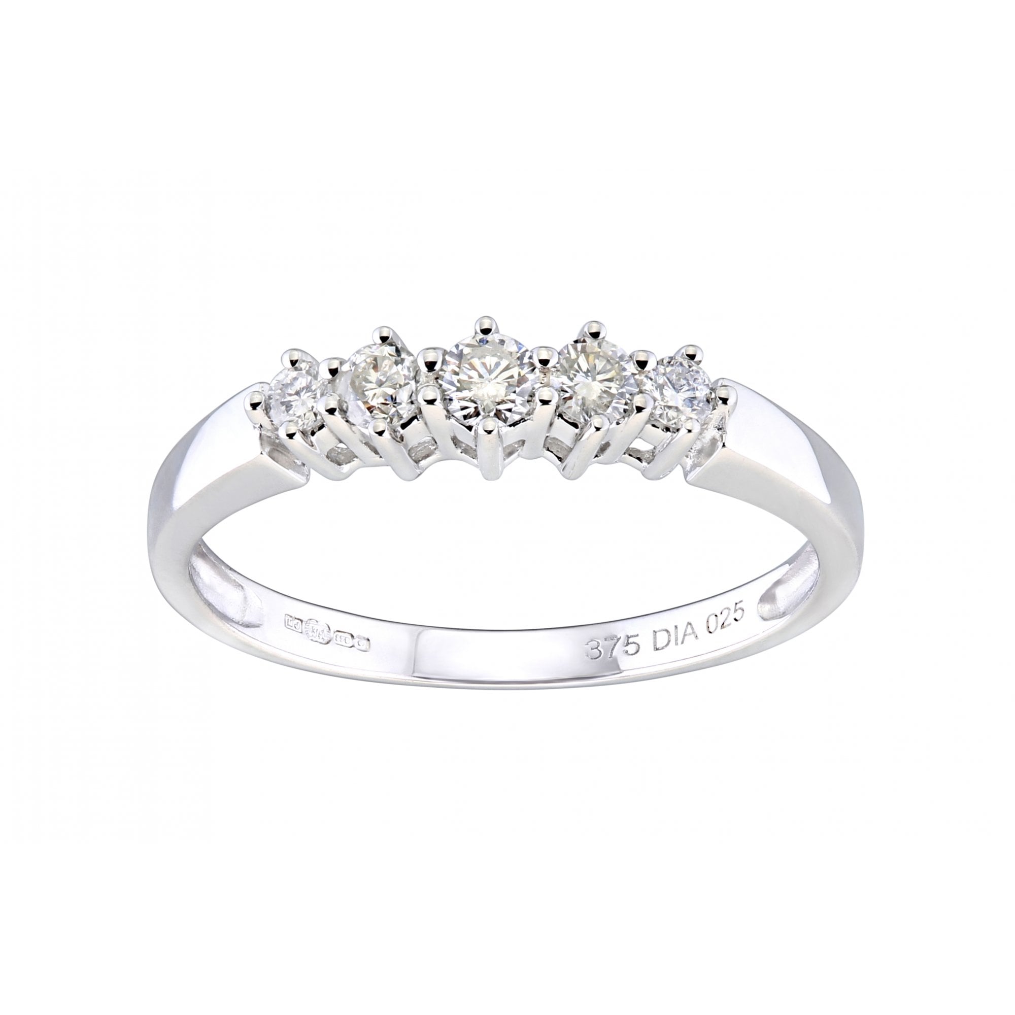 9ct White Gold 0.25 Carat Natural Diamond 5 Stone Band Ring