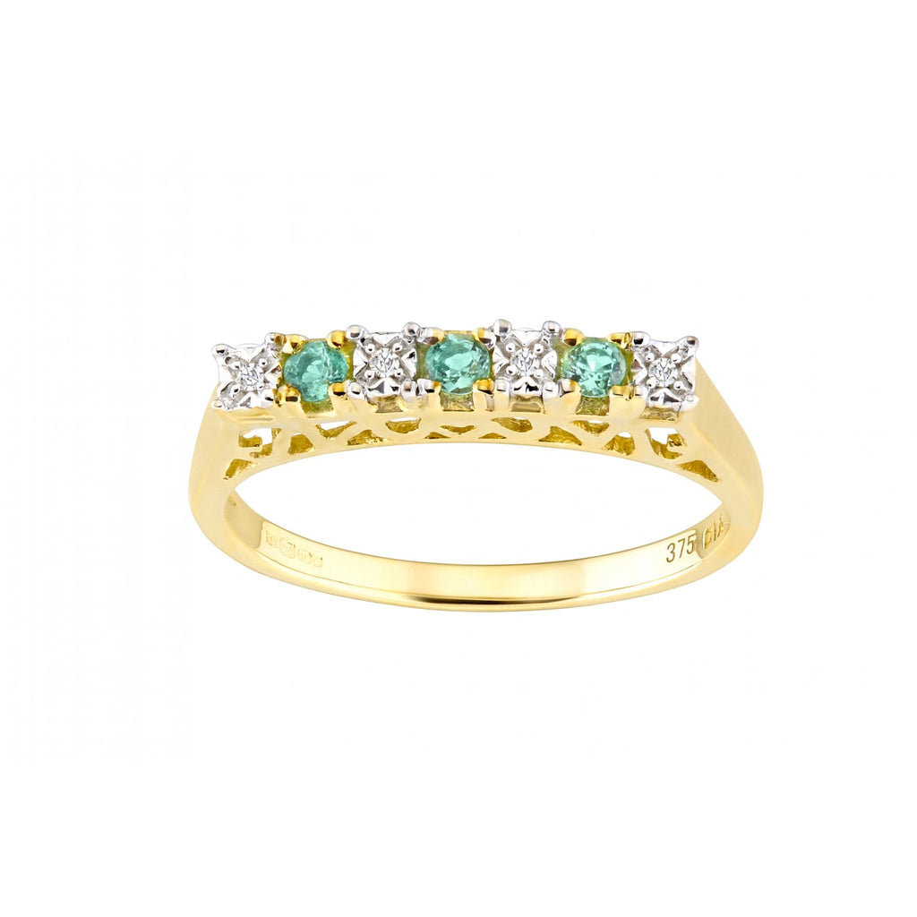 9ct Yellow Gold Round Emerald & Diamond Eternity Ring