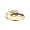Princess Natural Blue Sapphire and Diamond Crossover Band Ring in 9ct Yellow Gold