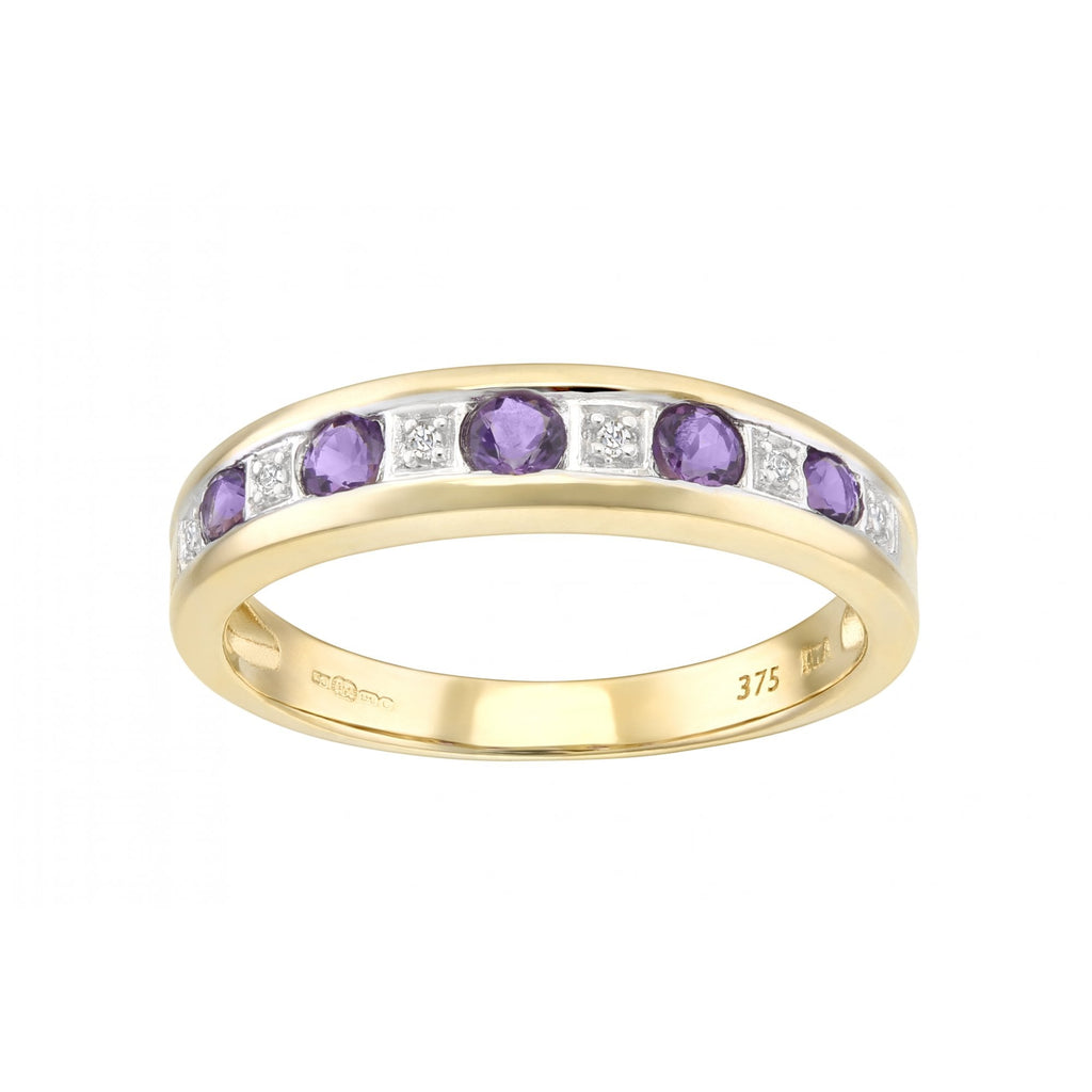 9ct Yellow Gold Amethyst & 0.02ct Diamond Eternity Ring