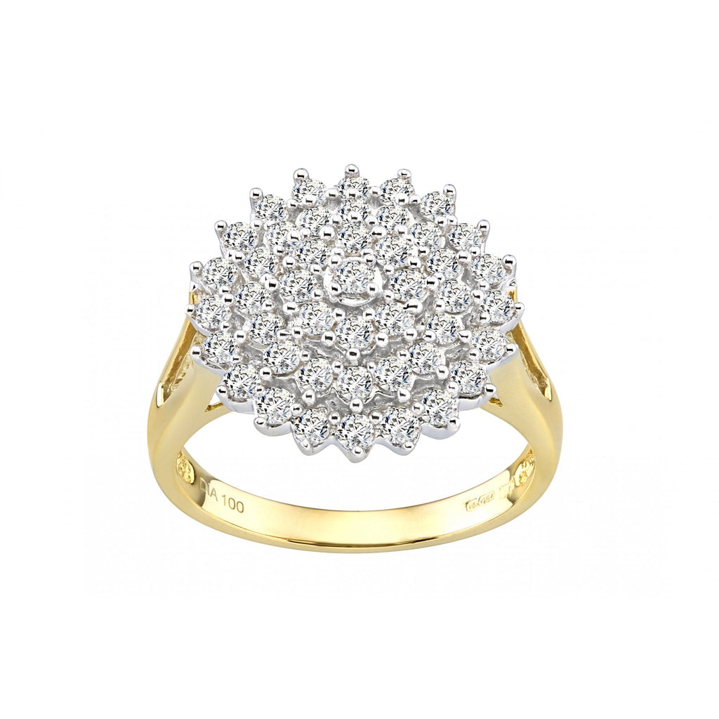 18ct Yellow Gold 1 Carat Natural Diamond Cocktail Cluster Ring