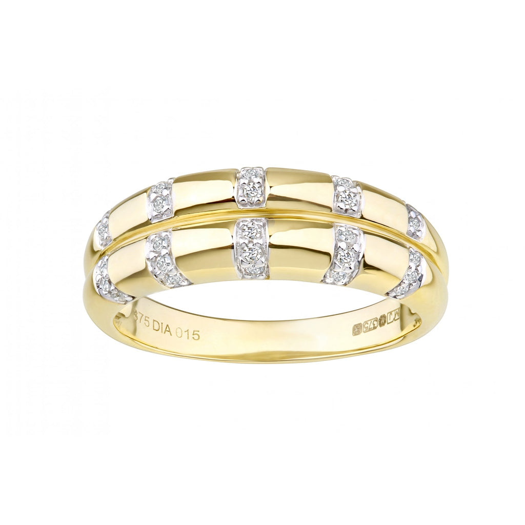 9ct Gold 0.15 Carat Natural Diamond Double Band Wedding Ring