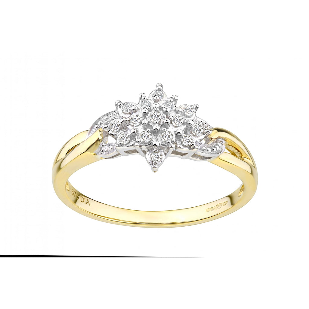 9ct Gold 0.10 Carat Natural Diamond Cluster Floral Ring