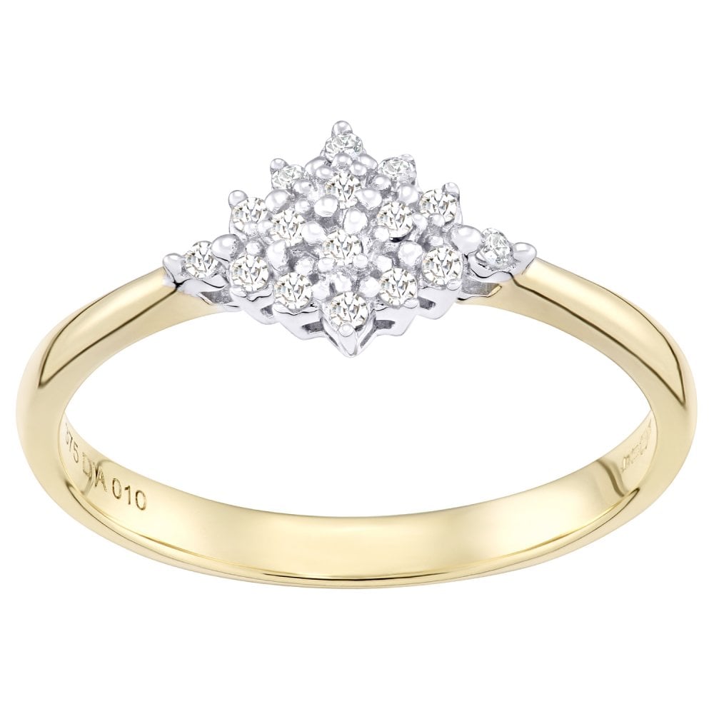 9ct Gold 0.10 Carat Natural Diamond Cluster Floral Ring