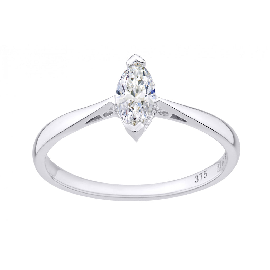 9ct White Gold 0.25 Carat Natural Diamond Marquise Solitaire Engagement Ring