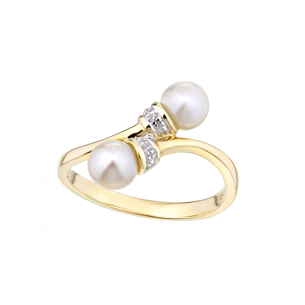 9ct Yellow Gold Pearl & 0.01ct Diamond Ring