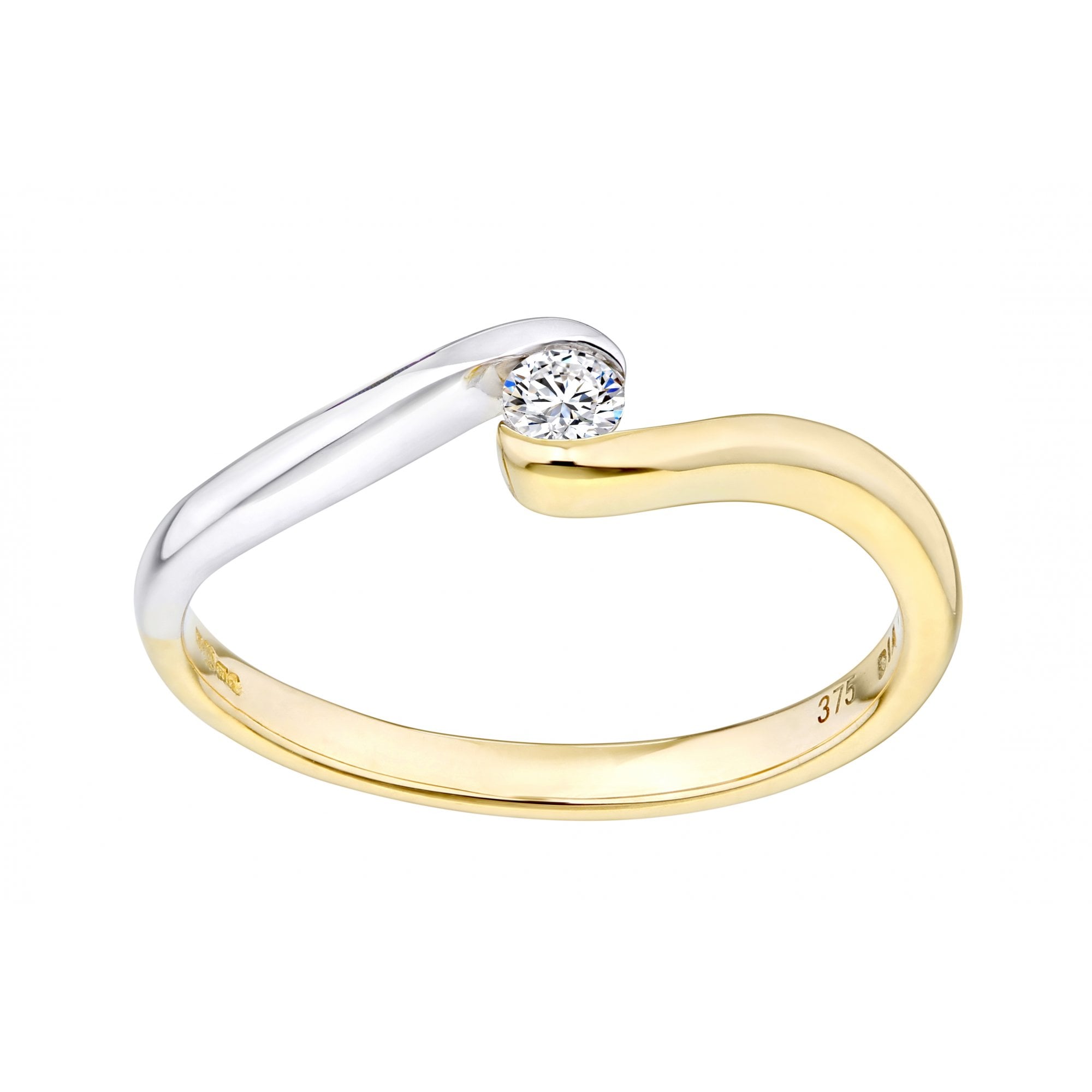 9ct Yellow and White Gold 0.10 Carat Natural Diamond Solitaire Bypass Engagement Ring
