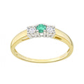 9ct Yellow Gold 0.15ct Diamond and Emerald 3 Stone Ladies Ring