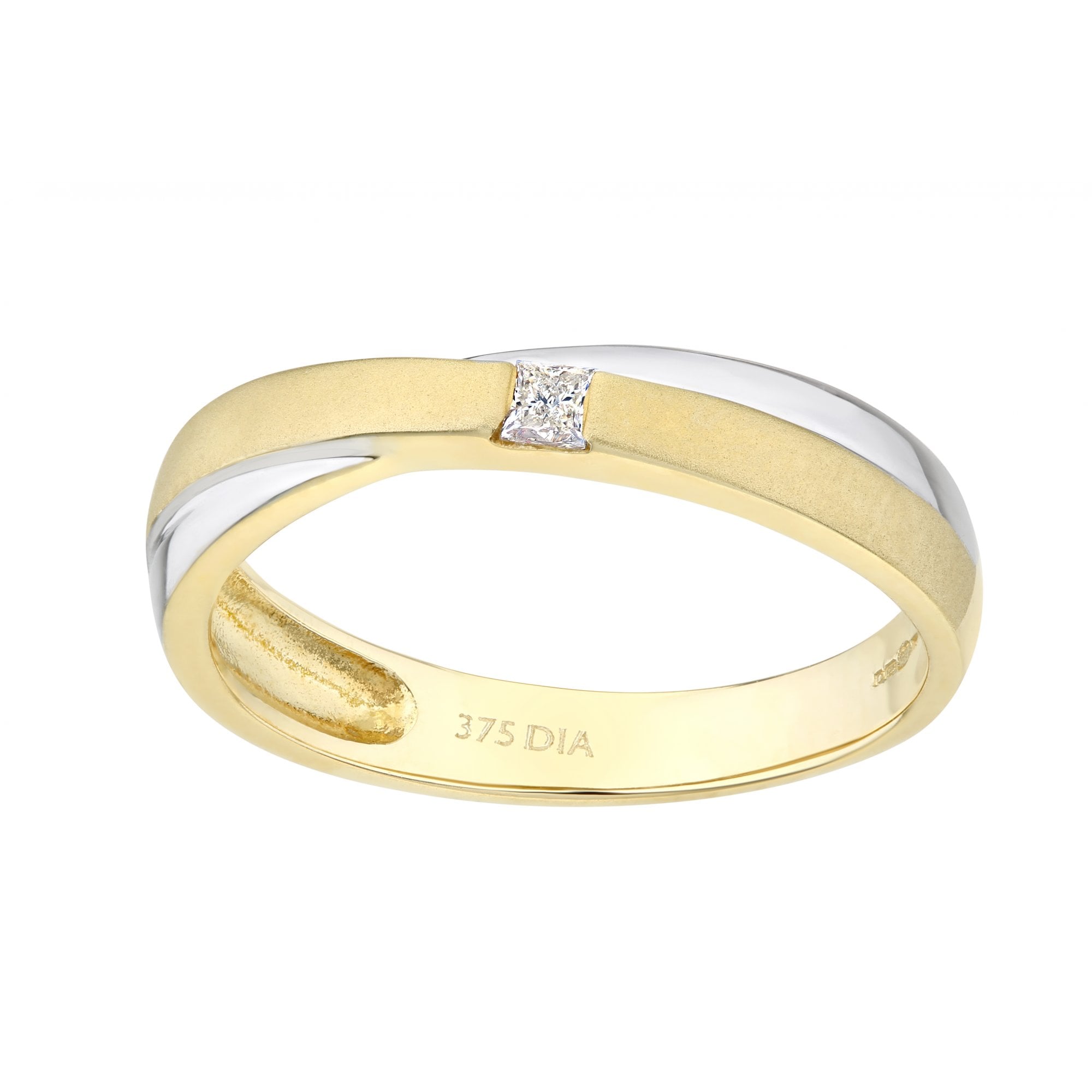 9ct Yellow and White Gold Natural Diamond Crossover Wedding Band Ring