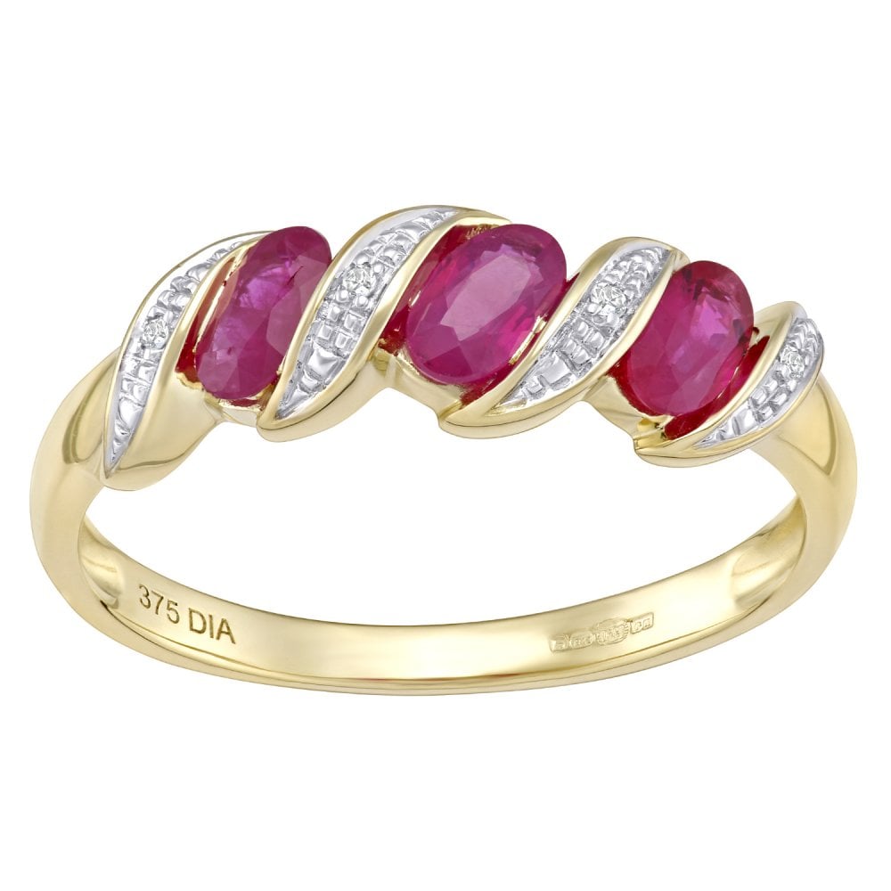 9ct Yellow Gold 0.02ct Diamond and Ruby Eternity Ladies Ring