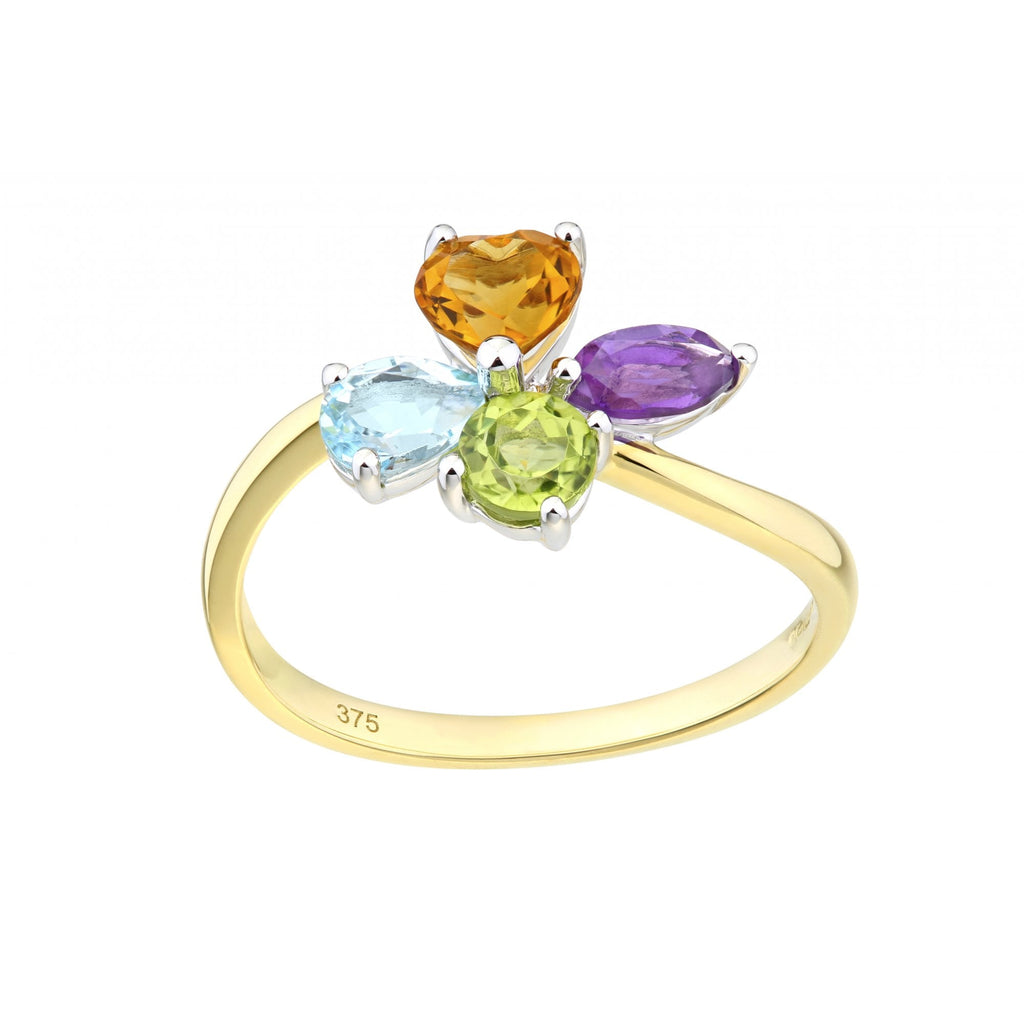 9ct Yellow Gold Multi Gem Stone Ring