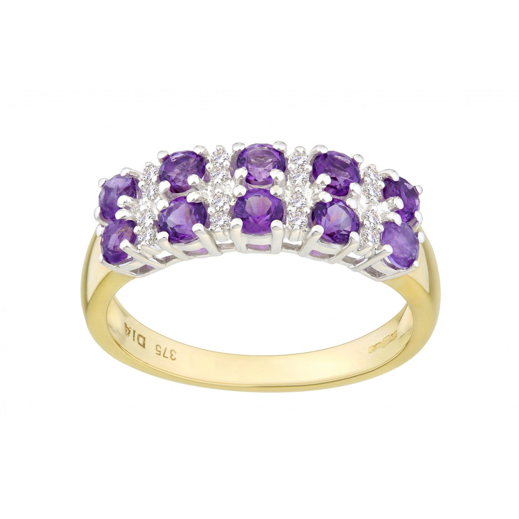 9ct Yellow Gold Ladies 0.10ct Diamond and Amethyst Ring
