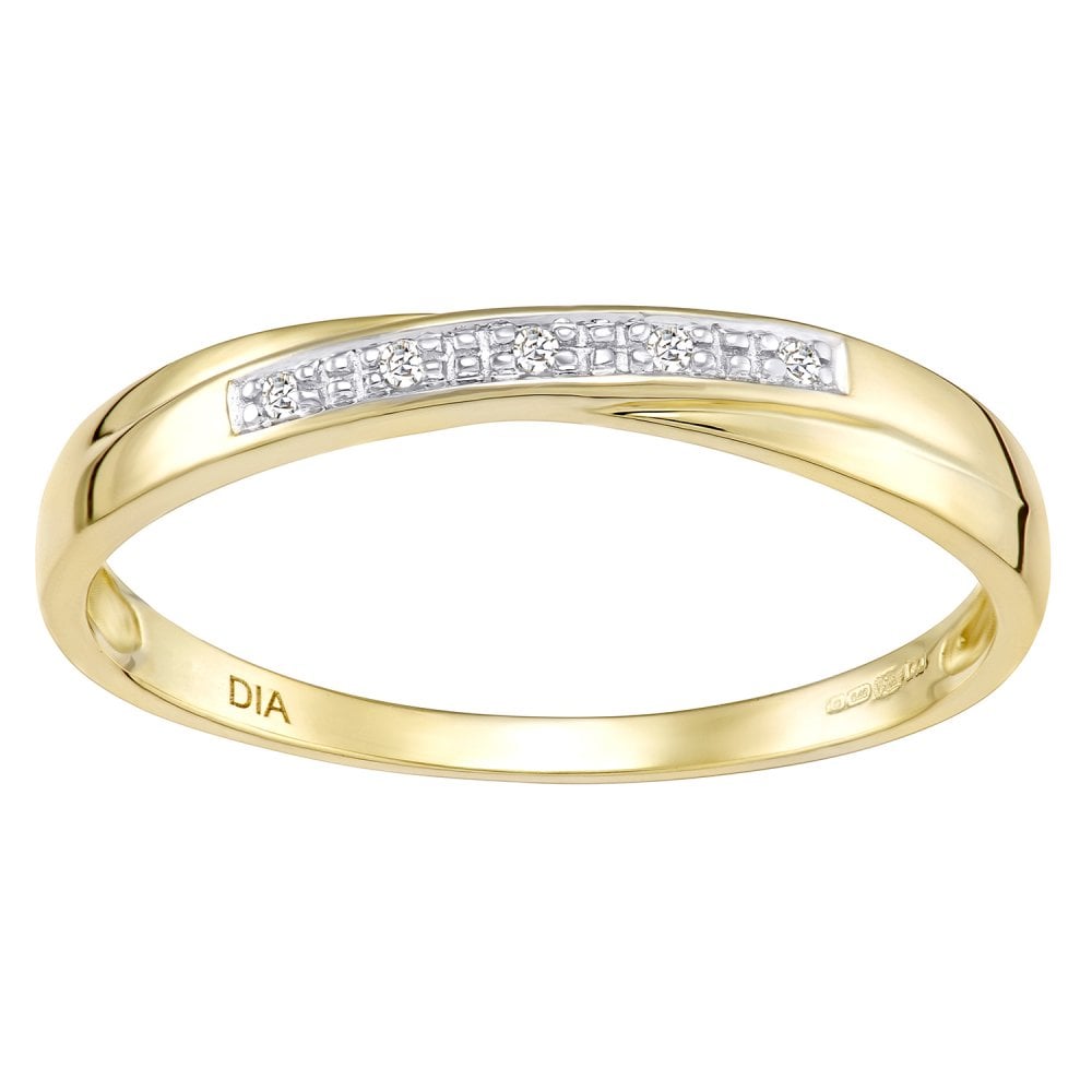 9ct Gold Natural Diamond Crossover Wedding Band Ring