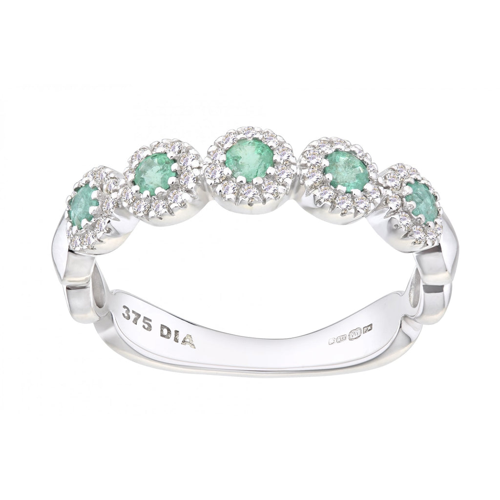 9ct White Gold 0.26ct Round Emerald  and 0.20ct  Diamond Eternity Ring