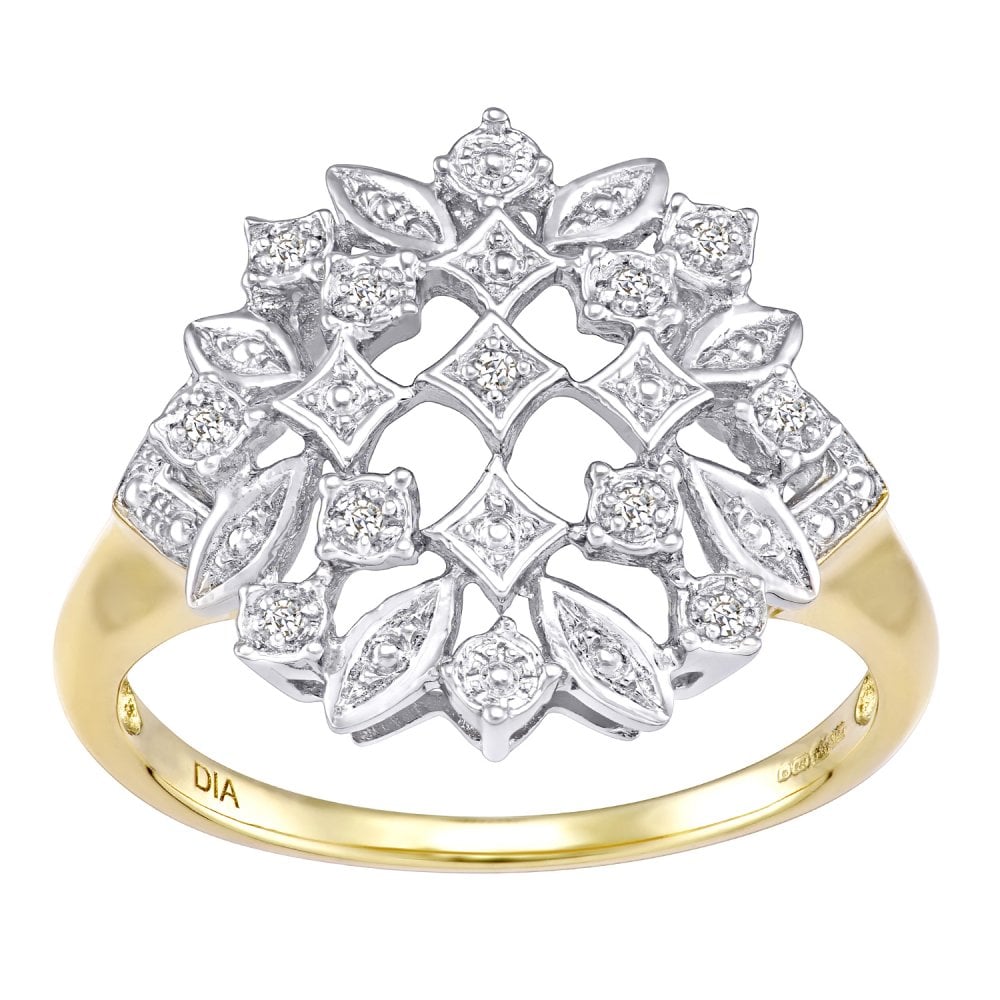 9ct Gold Natural Diamond Cocktail Cluster Ring