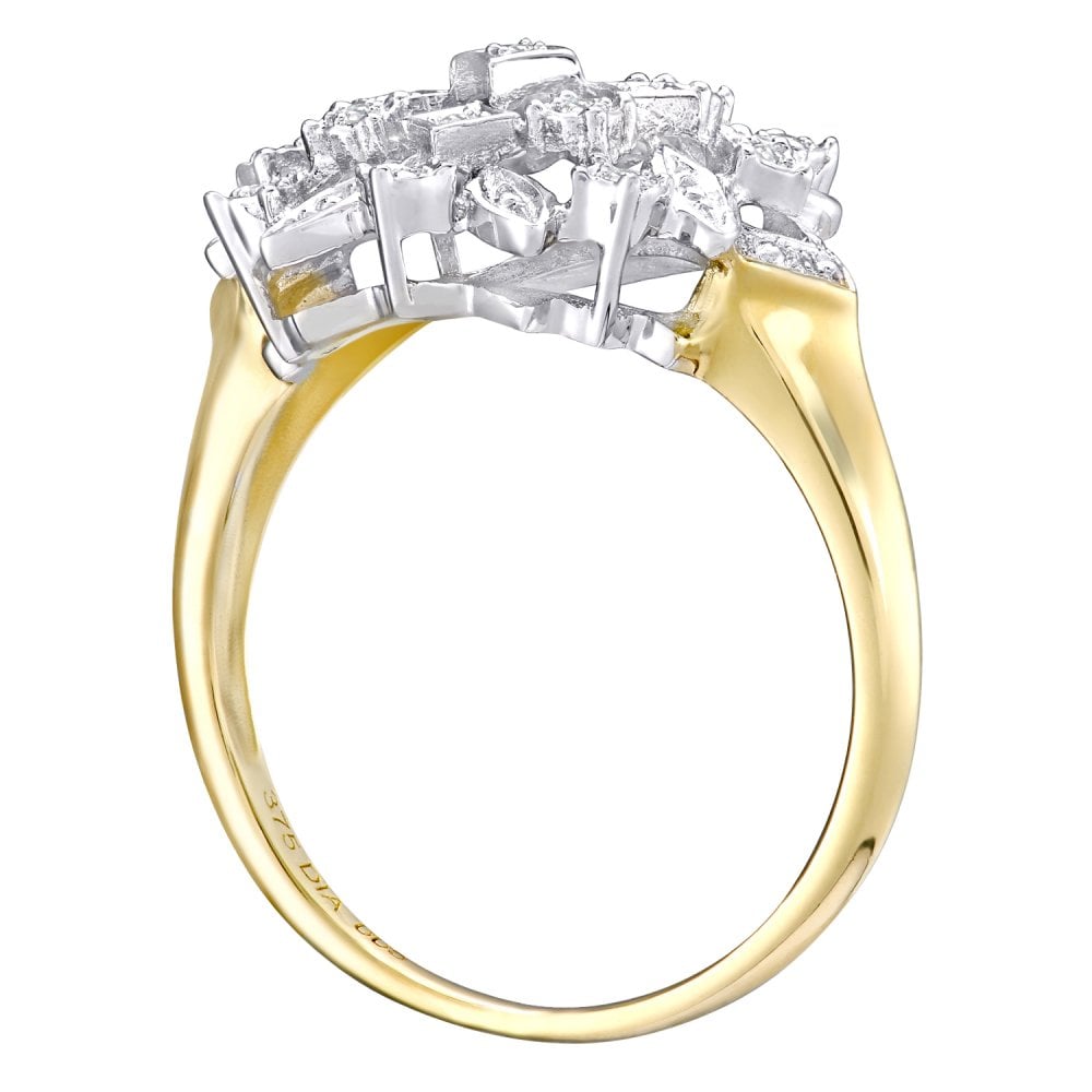9ct Gold Natural Diamond Cocktail Cluster Ring