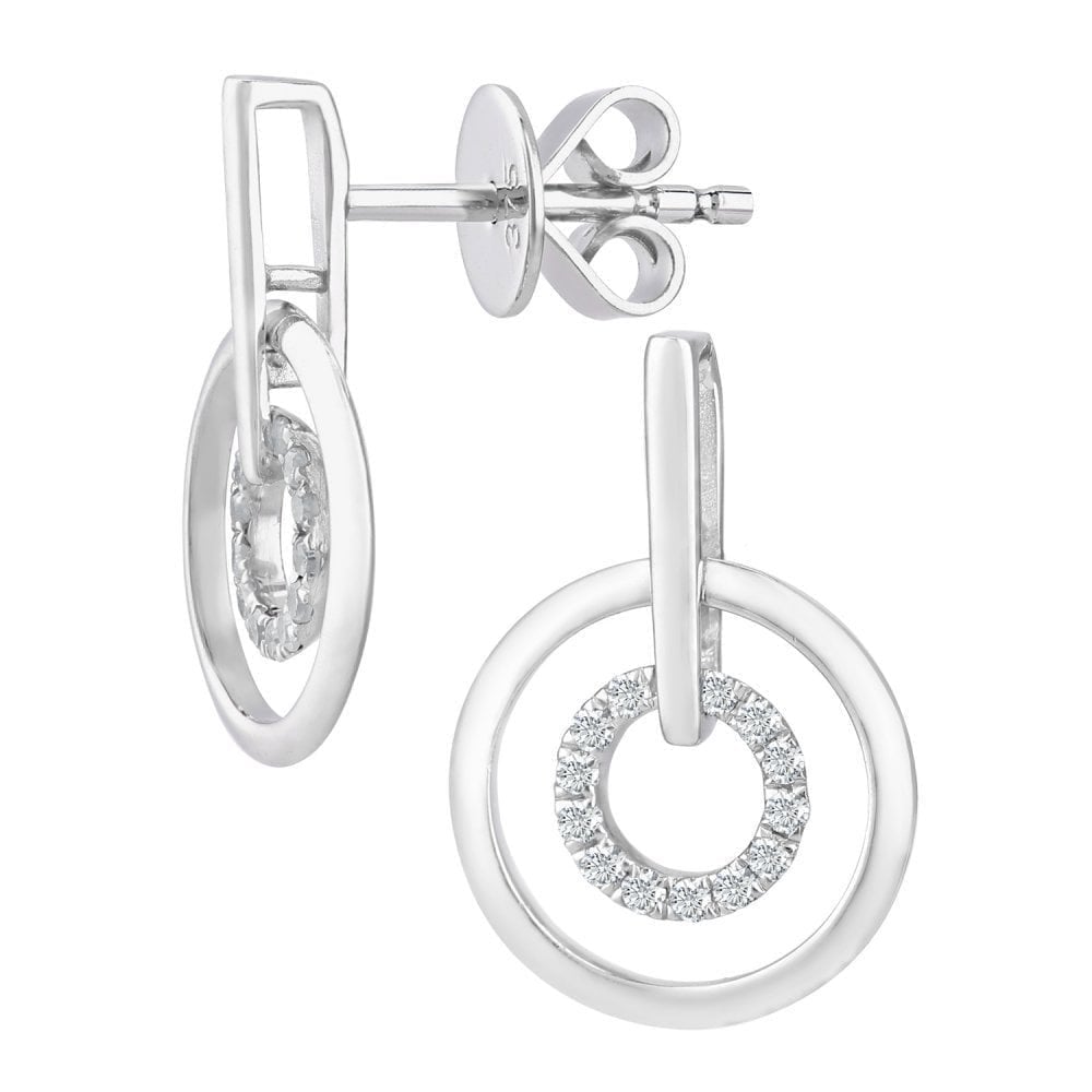 9ct White Gold 0.10 Carat Natural Diamond Circle Drop Earrings