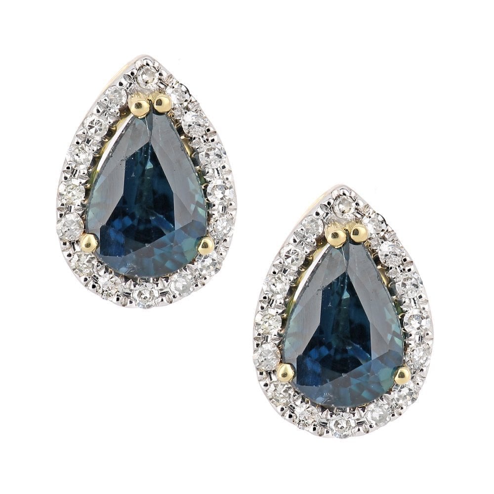 Blue Sapphire Halo Stud Earrings 18ct Yellow Gold | Prime Jewellery