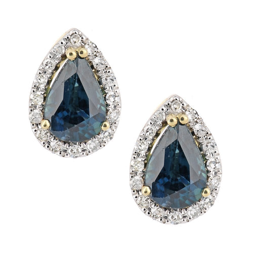 Blue Sapphire Halo Stud Earrings 18ct Yellow Gold | Prime Jewellery