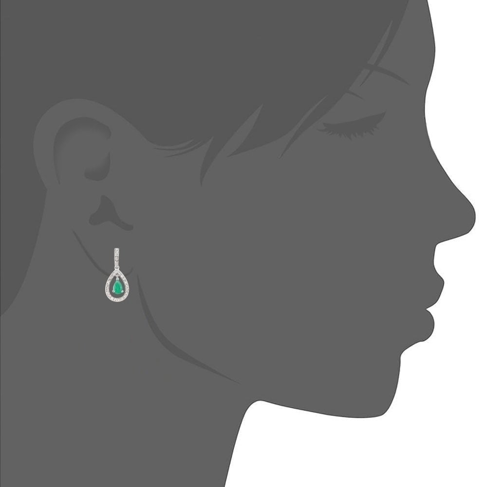 18ct White Gold 0.35ct Pear Emerald & 0.20ct Diamond Teardrop Earrings