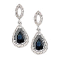 1.12 Ct Pear Natural Blue Sapphire and Diamond Halo Drop Earrings in 18ct White Gold