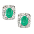 9ct White Gold 0.35ct Oval Emerald & 0.13ct Diamond Cluster Stud Earrings