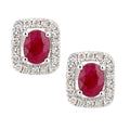 9ct White Gold Oval Ruby Cluster 0.13ct Diamond Stud Earrings