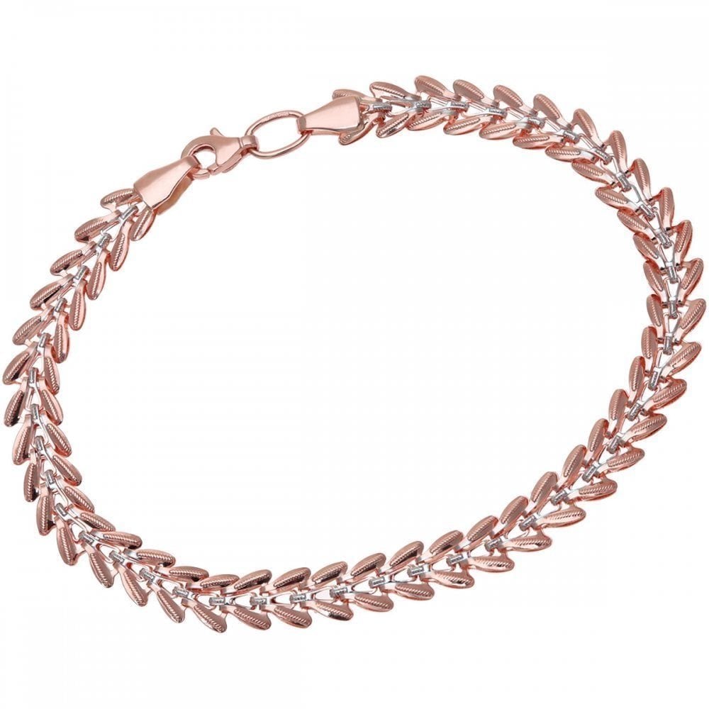 9ct Rose and White Gold Bracelet, 19cm Length V-Link Bracelet
