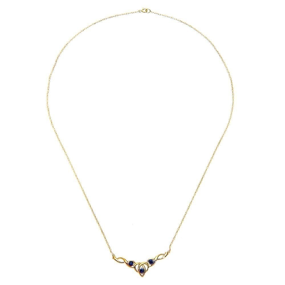 Natural Blue Sapphire and Diamond Trilogy Necklace in 9ct Yellow Gold