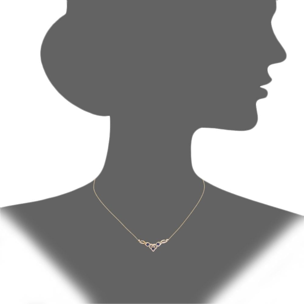 Natural Blue Sapphire and Diamond Trilogy Necklace in 9ct Yellow Gold