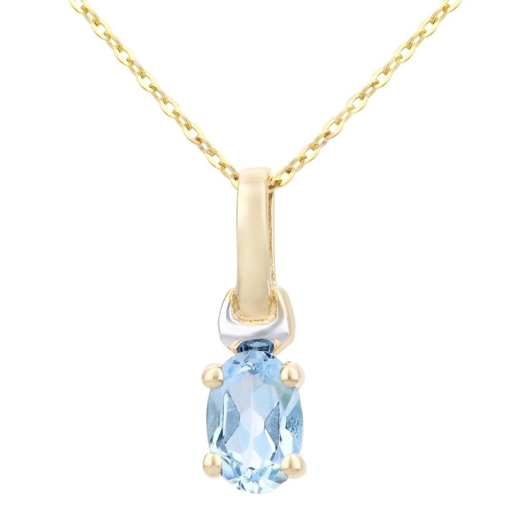 Sky Blue Topaz Solitaire Pendant Necklace 9ct Yellow Gold | Prime Jewellery