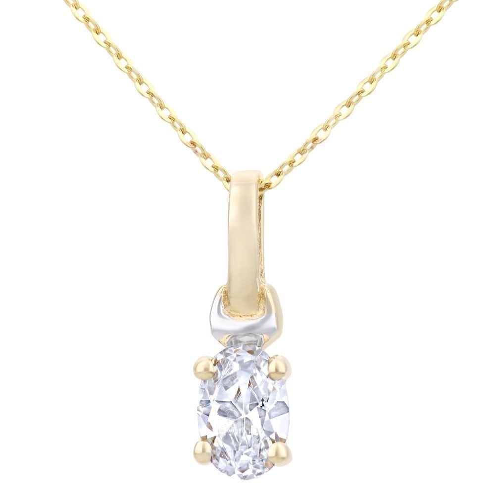 Oval Cubic Zirconia Solitaire Pendant Necklace 9ct Yellow Gold | Prime Jewellery