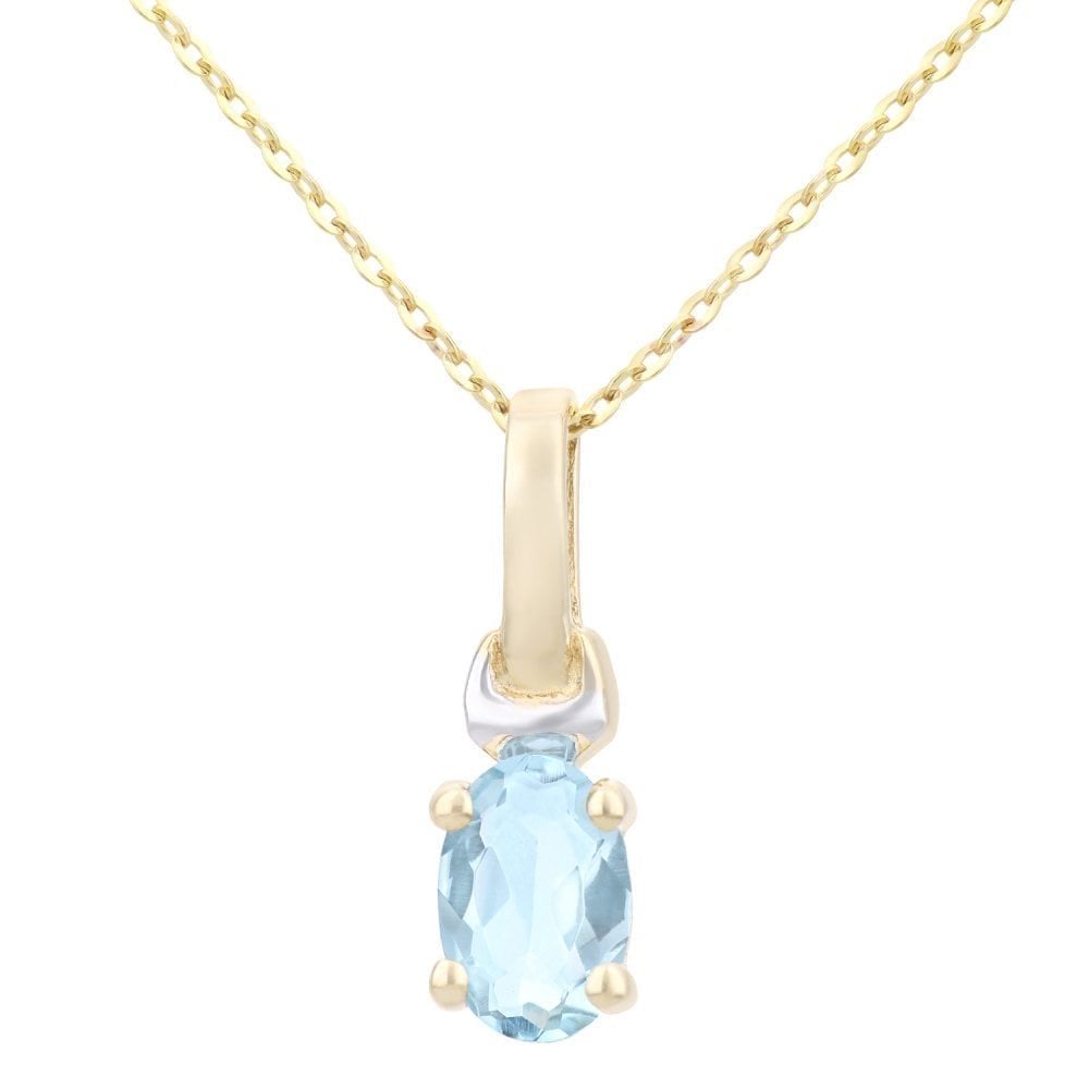 9ct Yellow Gold Oval Aquamarine Solitaire Pendant Necklace