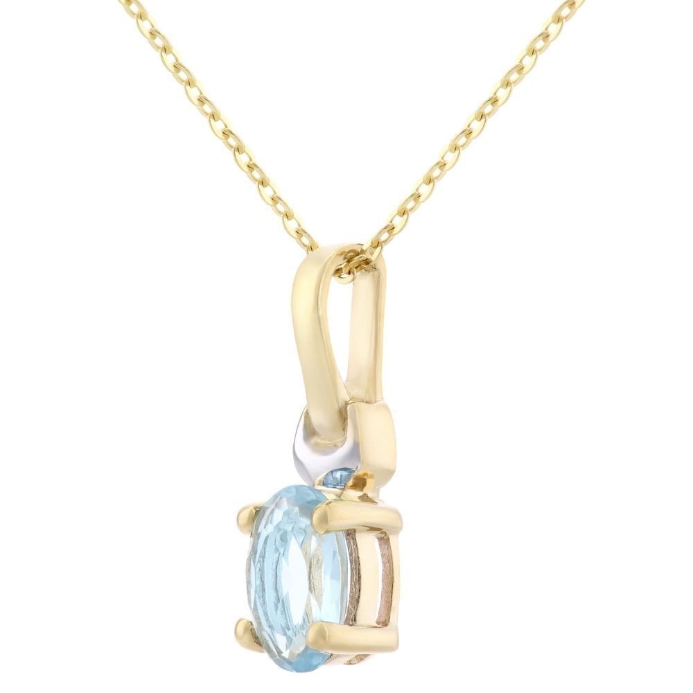 9ct Yellow Gold Oval Aquamarine Solitaire Pendant Necklace