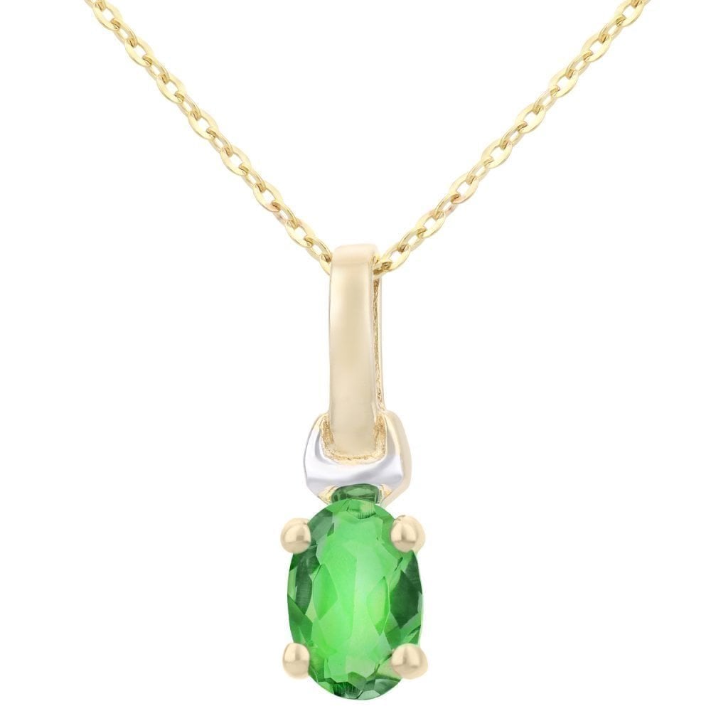 9ct Yellow Gold Oval CZ Emerald Solitaire Pendant Necklace