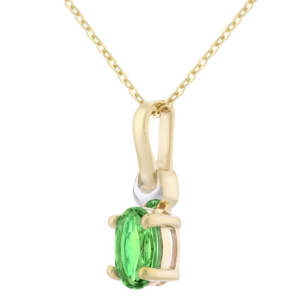 9ct Yellow Gold Oval CZ Emerald Solitaire Pendant Necklace